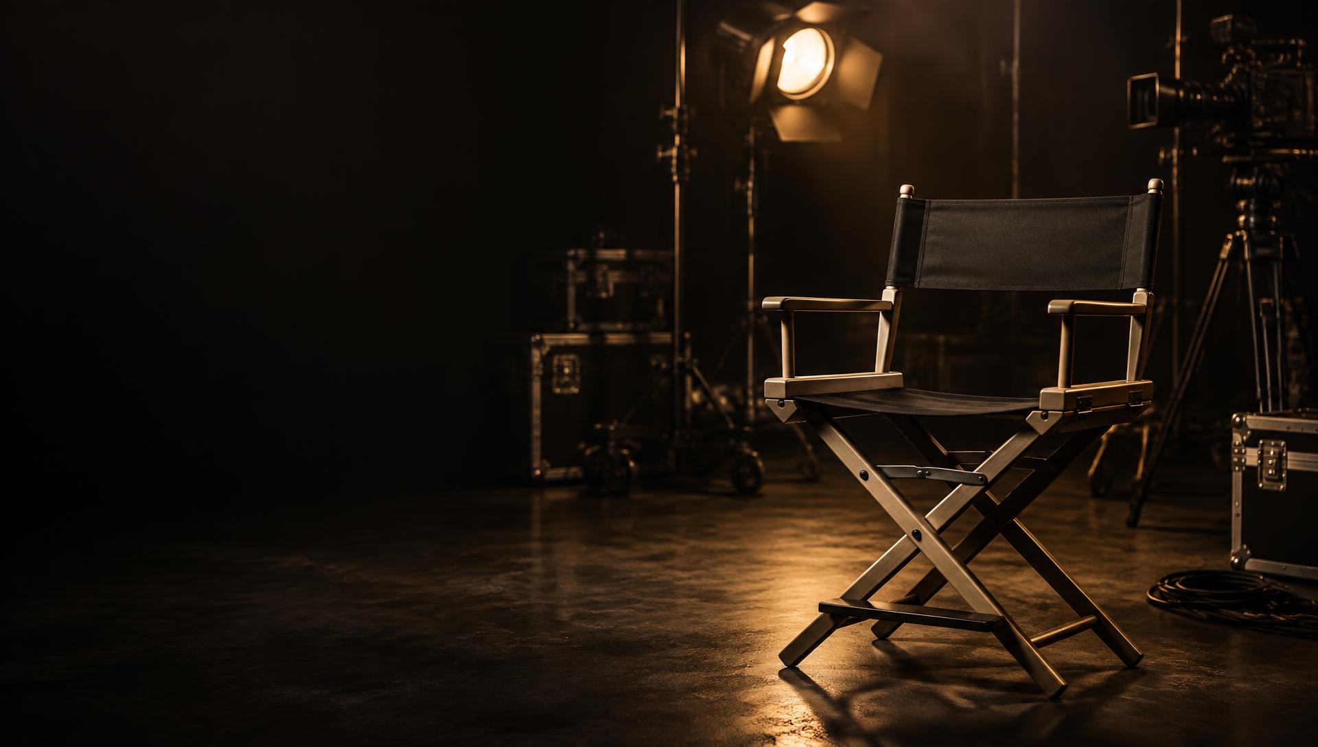 Director's chair on a warmly lit film set