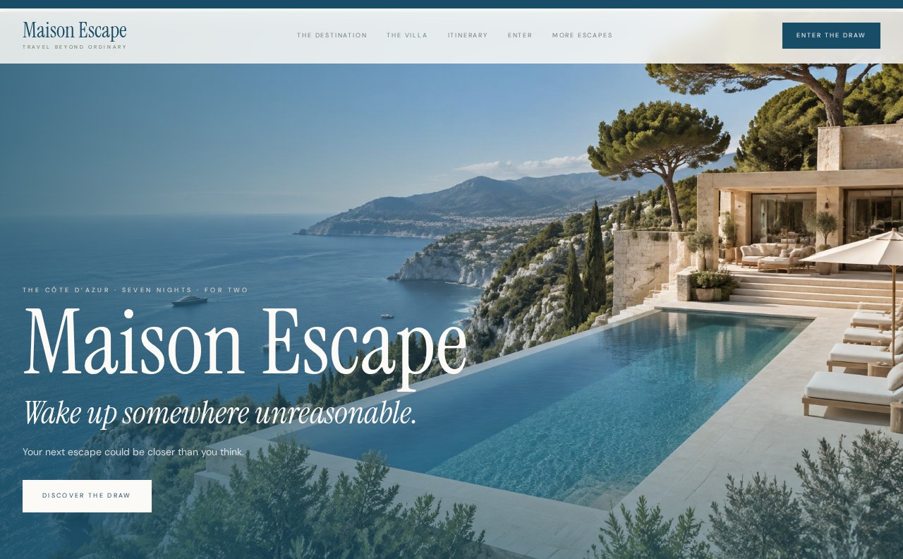 Maison Escape luxury travel competition concept
